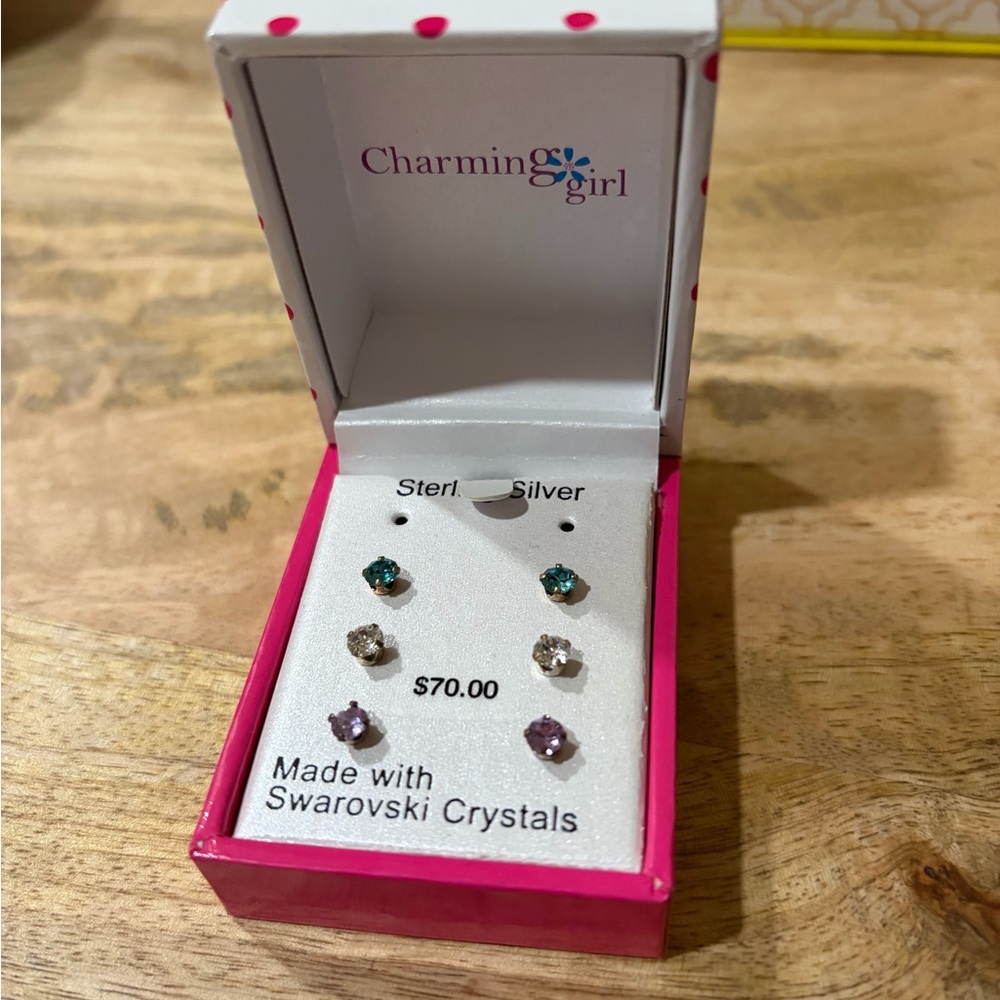 Charming Girl Sterling Silver Earrings with Swarovski Crystals